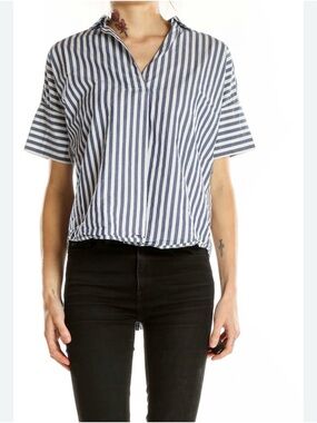 Madewell Blue and White Striped Short Sleeve Button Back Shirt Womens Size XXS
